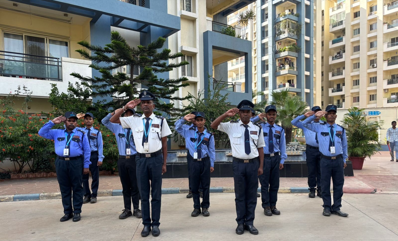 Difesa Security Services guards on duty at a Bangalore residential complex
